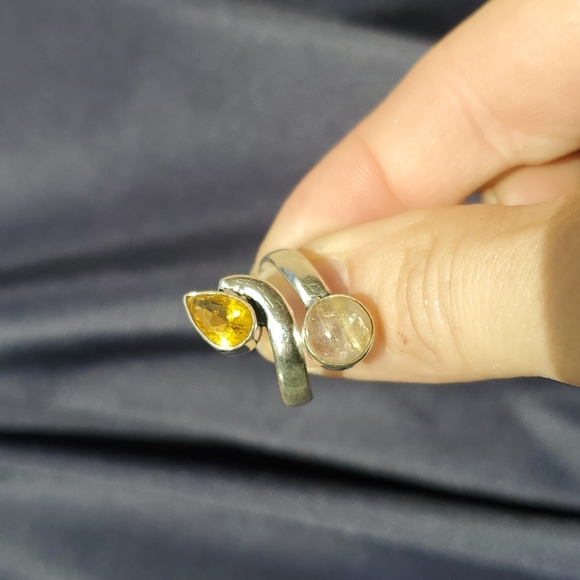 New Golden Rutile and Citrine Adjustable Silver Ring. - Picture 14 of 14